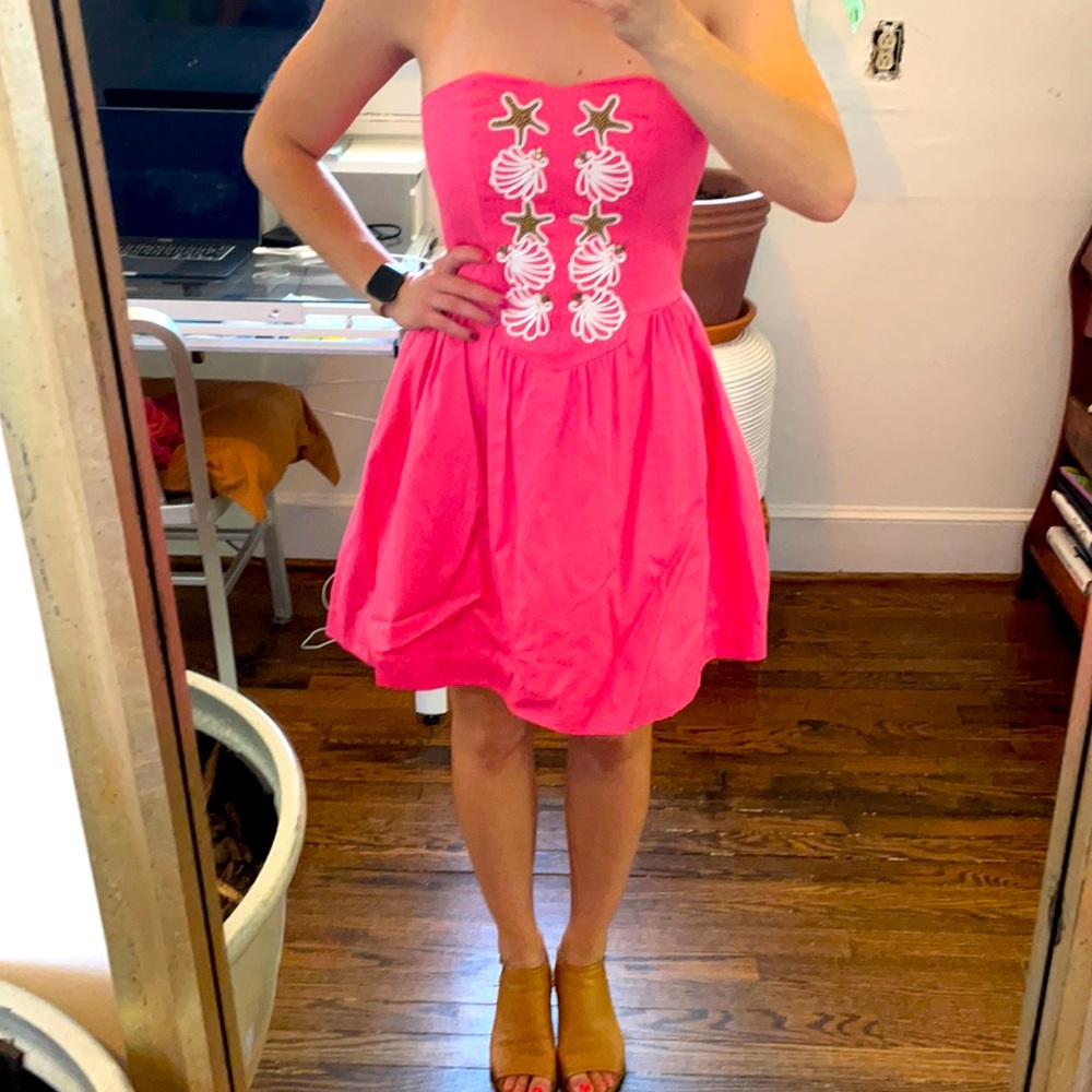 Lilly Pulitzer pink seashell strapless dress